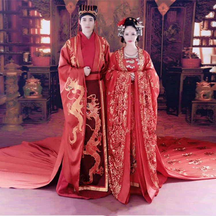 Ancient China Han Tang Dynasty costume women antique bride Wedding Dress Man Groom Red dragon Robe photography theme Outfit used by the ancient china emperor big red nine dragons head seal ruby jade dragon imperial jade signet art calligraphy ornament