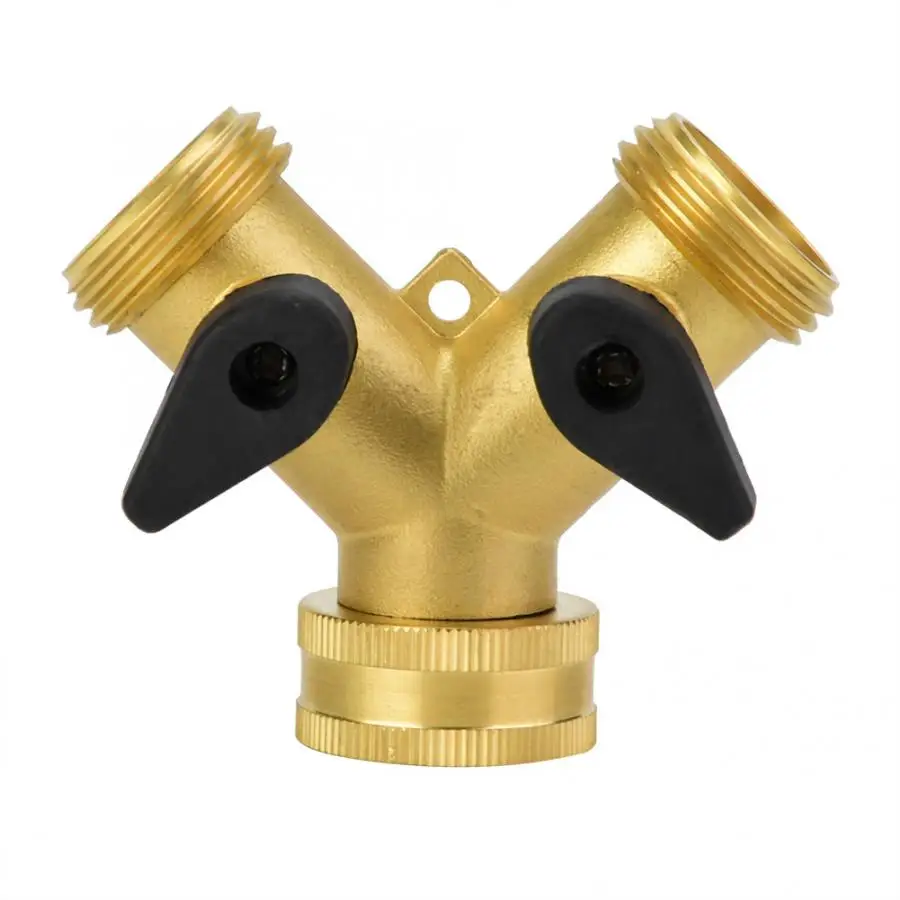 

3/4" Brass Valve Double Outlet Ball Valve Hose Connector Adapter for Garden Y Shape US 2 Head Gardening Water Valve with Switch