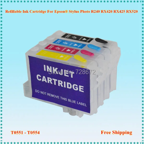 

T0551 T0552 T0553 T0554 Refillable Ink Cartridge for Epson Stylus Photo R240 RX420 RX425 RX520 Printer With Chip