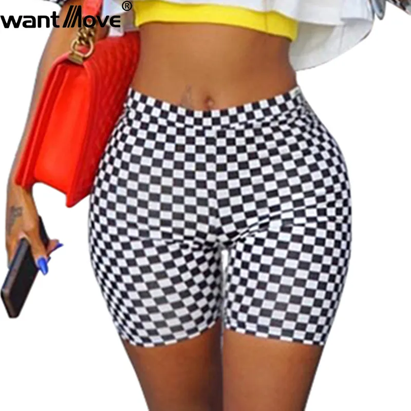 

Wantmove women black&white patchwork high elastic waist shorts casual 2018 new fashion summer plus size wear short shorts XD71