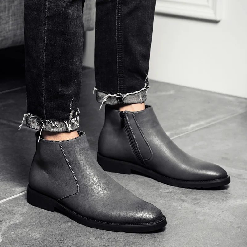 ZYYZYM/мужские ботинки из спилка; сезон весна-осень; классические мужские мотоботы на молнии в стиле ретро; Мужские ботинки в британском стиле; превосходное качество