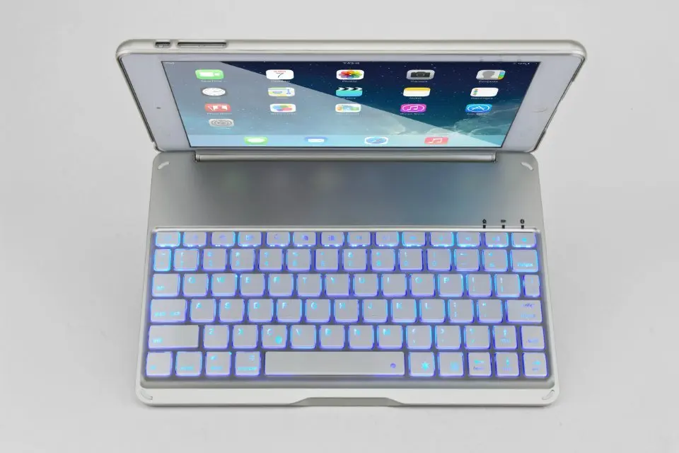 

New 7 Colors BACKLIGHT F8S Wireless Bluetooth keyboard for iPad Air iPad 5 luminous thin aluminum wireless keyboard Case Cover