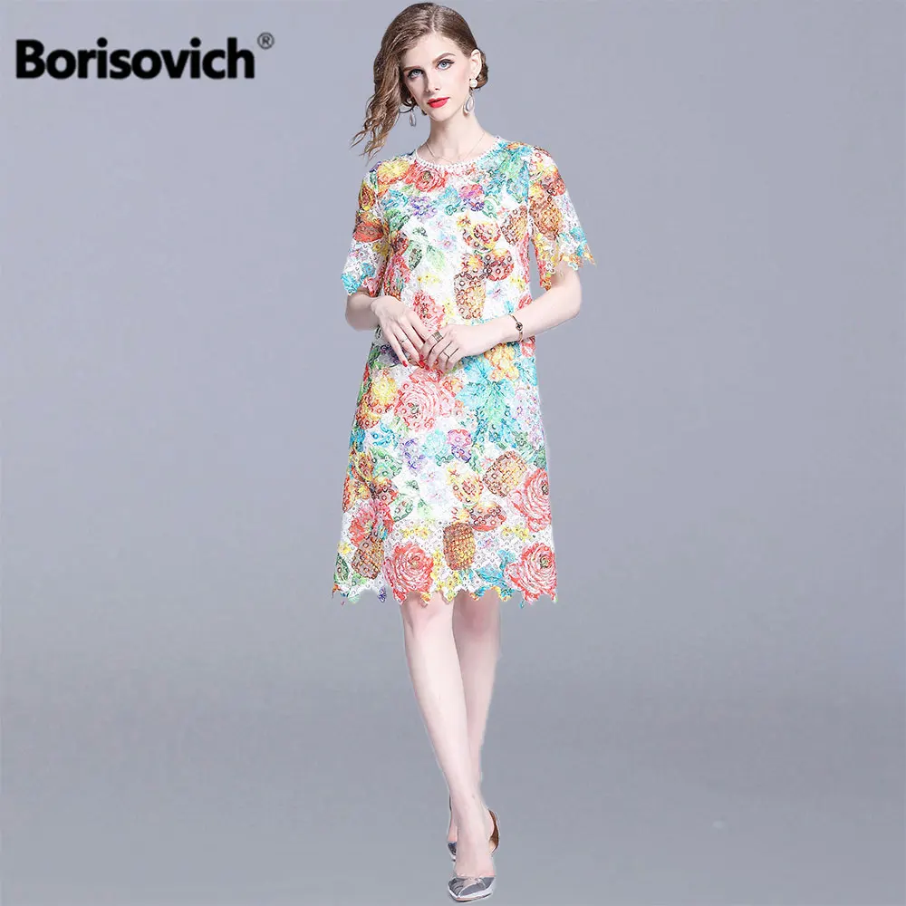 

Borisovich Women Summer Luxury Lace Dress New Brand 2019 Fashion Floral Print Knee-length Female Loose Casual Dresses N1288