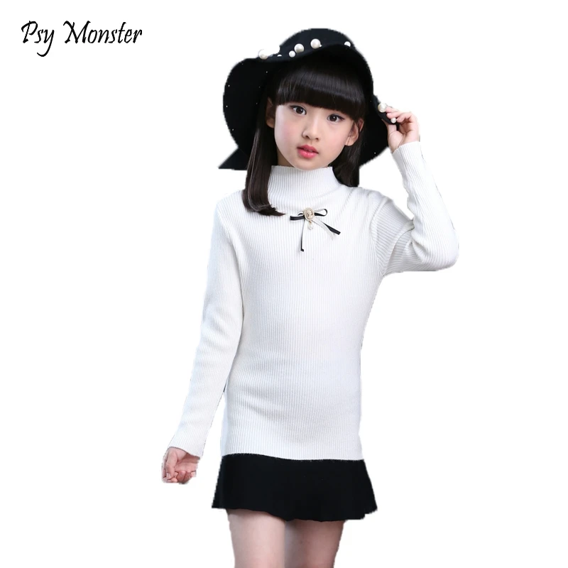 Sweater For School Girls Jumper Autumn Winter Sweaters Children Kids Knitted Pullover Warm Outerwear Babi Turtleneck Sweater W17
