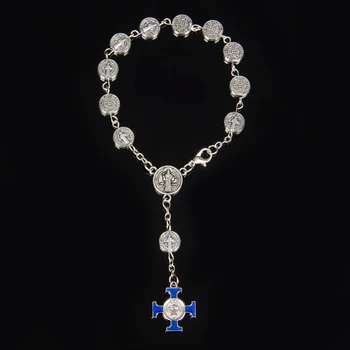 

Jesus Cross Bracelet Vintage Golden&Silver Jesus Jewelry Rosary Centerpiece Sacred Mercy Saint Icons Religious Beaded Bracelet