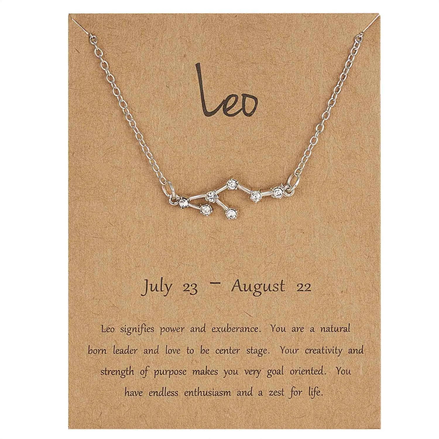 12 Созвездие серебряное ожерелье с карточкой Знак зодиака Стразы подарок на день рождения ожерелье с изображением Галактики для женщин созвездие ожерелье - Окраска металла: Leo