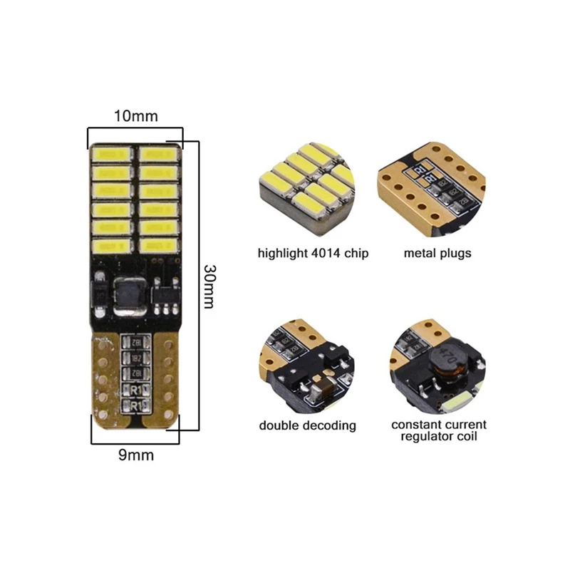 2x T10 светодиодный лампы W5W Canbus 12V 24SMD 5000K Белый салона Чтение светильник, на танкетке, с боковой номерной знак 5W5 светодиодный без ошибок 194 168