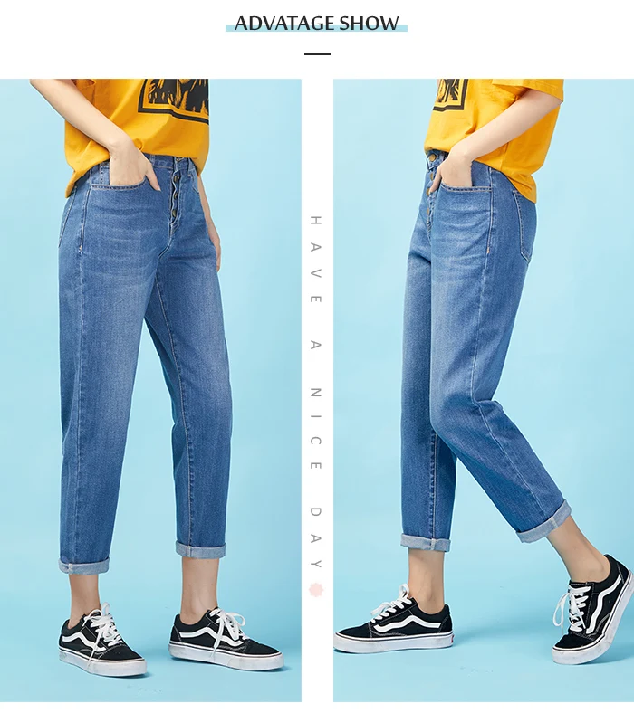 LEIJIJEANS, Новое поступление, весенние, высокая талия, свободные, размера плюс, зауженные, девять точек, джинсы для женщин, четыре брекета, женские джинсы 9027