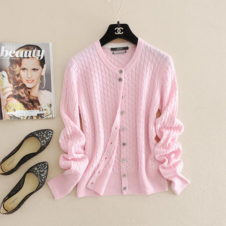 Женский вязаный Кашемировый Кардиган с длинным рукавом, свитер для женщин на осень и зиму, вязаные теплые кардиганы, женские модные трендовые Топы - Цвет: Pink