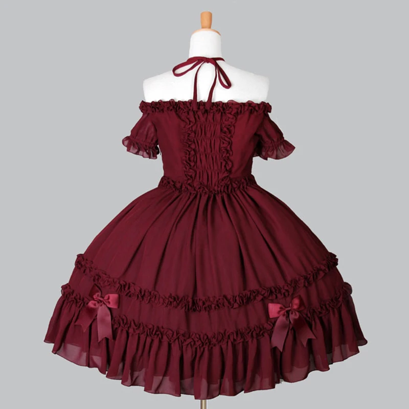 Высокое качество красный и черный Slash шеи лук готическое платье Лолиты костюмы для женщин индивидуальные