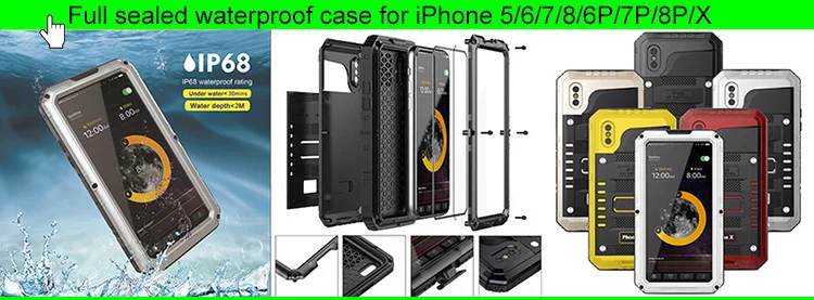 Apple iPhone 6 7 Plus X 4S 5S SEケース用アルミメタル防水ショックプルーフDoom Rugged Armorカバーケースfor iP 6 6S 8 Plus