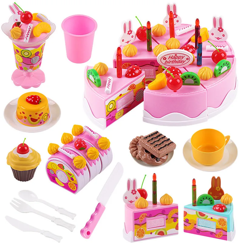 

DIY Pretend Play Fruit Cutting Birthday Cake Kitchen Food Toys Cocina De Juguete Toy Pink Blue Girls Gift for Children