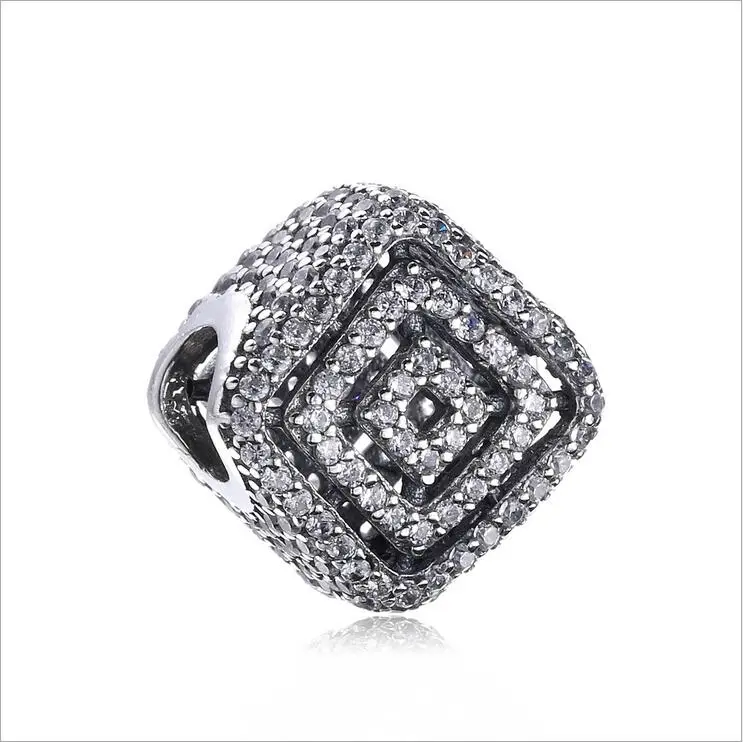 

925 Sterling Silver inlaid Rhinestone pave style Geometric shape Beads Fits Pandora Charm Bracelets Necklaces DIYJewelry Making