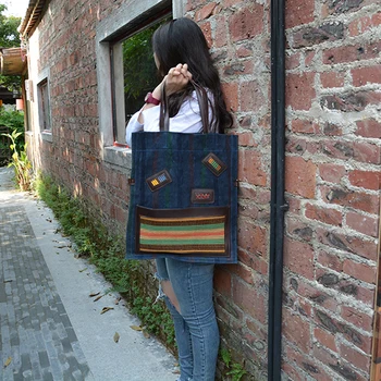 

YUBIRD Classic Black Canvas Tote Bags for Women Shoulder Bag Handbag Big Female Handmade Woven Geometric Print bolso negro muje
