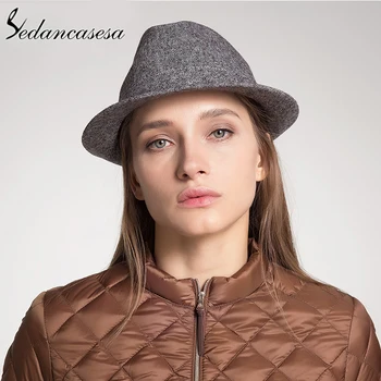 

Sedancasesa New Spring Autumn Fashion Vintage Wide Brim Fedoras Hats for Women Wool Hat Bowler Feminino Sun Cap Ladies Chapeau