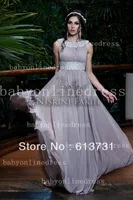 Sexy Bateau Neckline Grey Chiffon Crystal Beaded Arabic Dubai Abaya Kaftan Long Evening Dresses 2013 New Fashion BO2436
