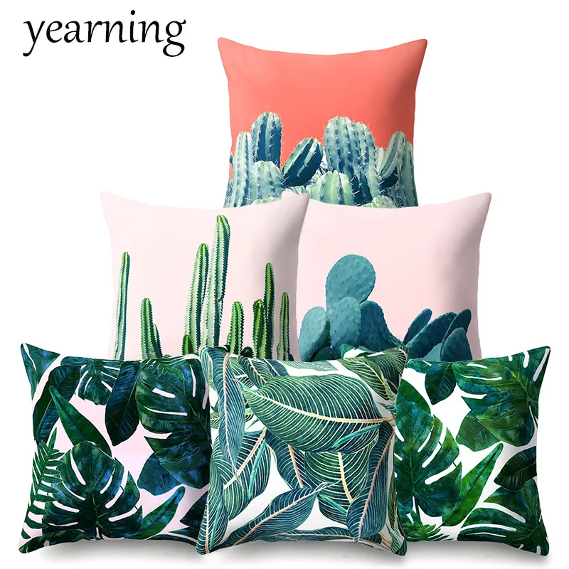 

Plant Pattern Cushion Cover Cactus Palm leaf Printed Polyester Pillow Case Decoration Home Bedroom Office Throw Pillow Cover