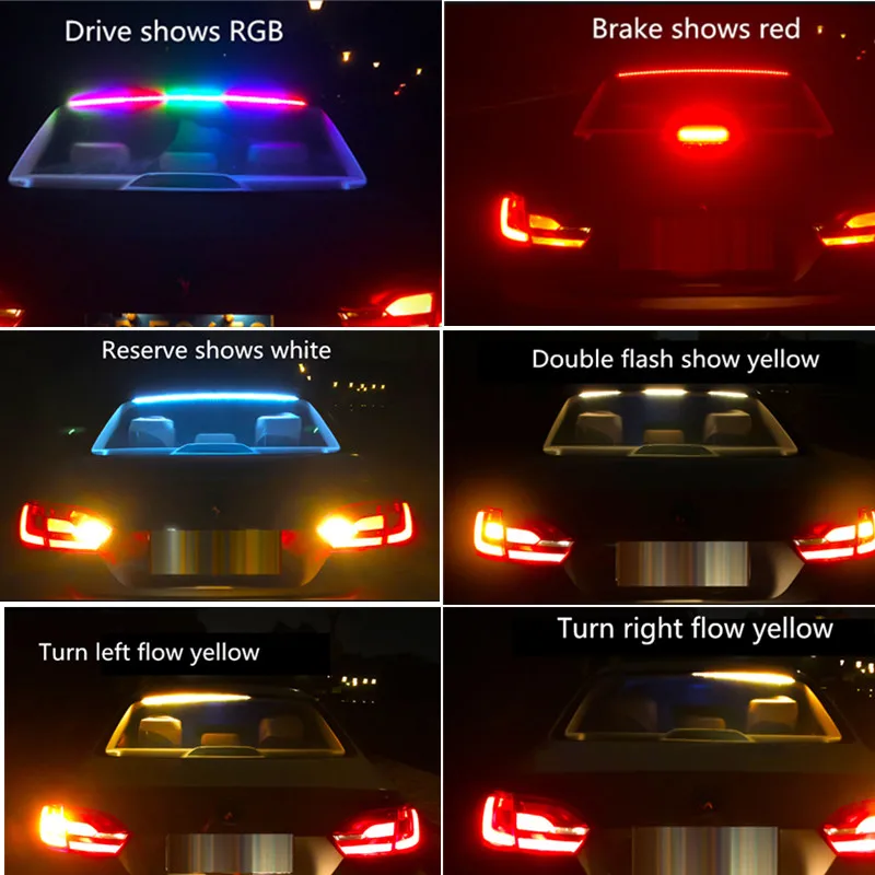 

Multifunction Flowing RGB LED Third Brake Light Rear Tail High Mount Stop Signal Safety led Warning additional brake light 12V