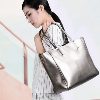 

Brief Zipper Soft Genuine Leather Woman Shoulder Bag Travel Large Capacity Solid Color Fashion Top-handle Bag for Birthday Gift