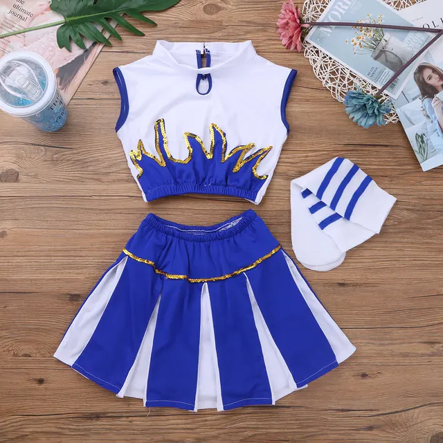YiZYiF Girls Cheerleader Costume Outfit Crop Top and Skirt Sock Dance