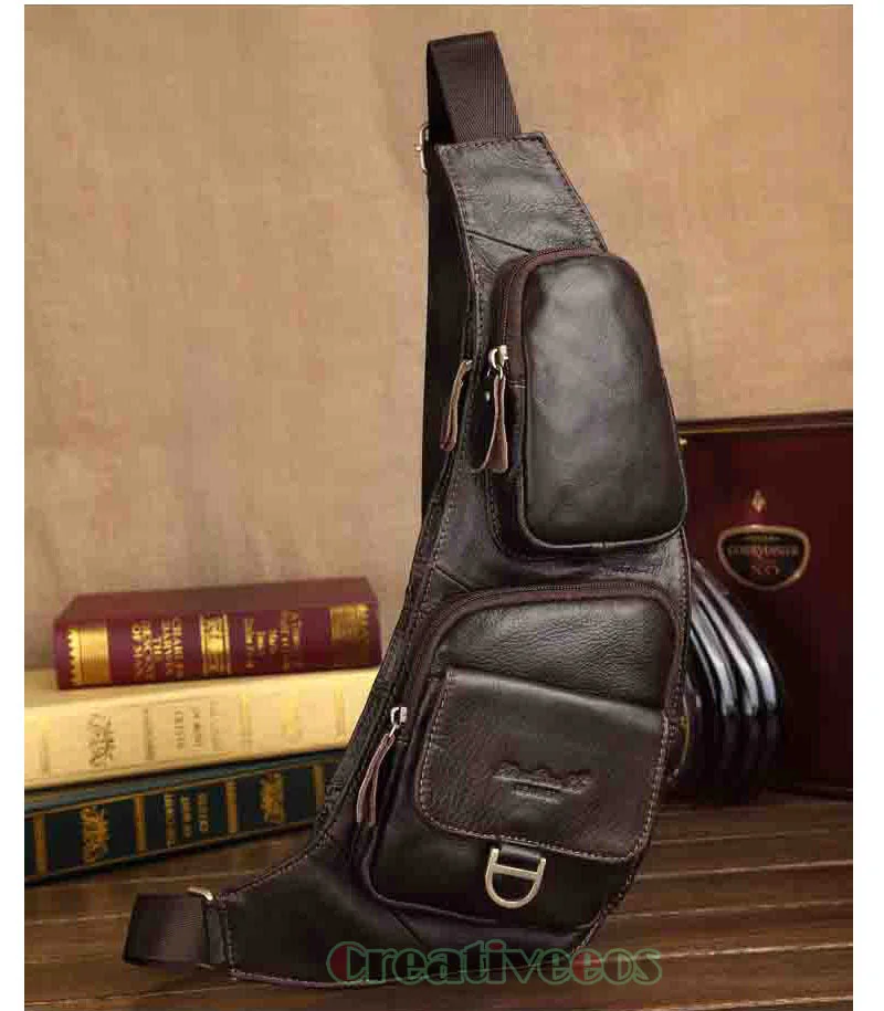 Men&#39;s Fashion Vintage Genuine Leather Travel Riding Motorcycle Messenger Shoulder Sling Pack ...