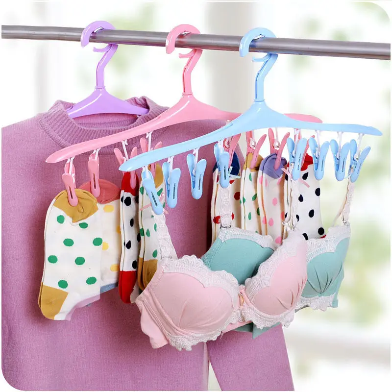 2017 New Clothes Pegs 8 Clips Plastic Hangers Underwear Socks Bra Dryer