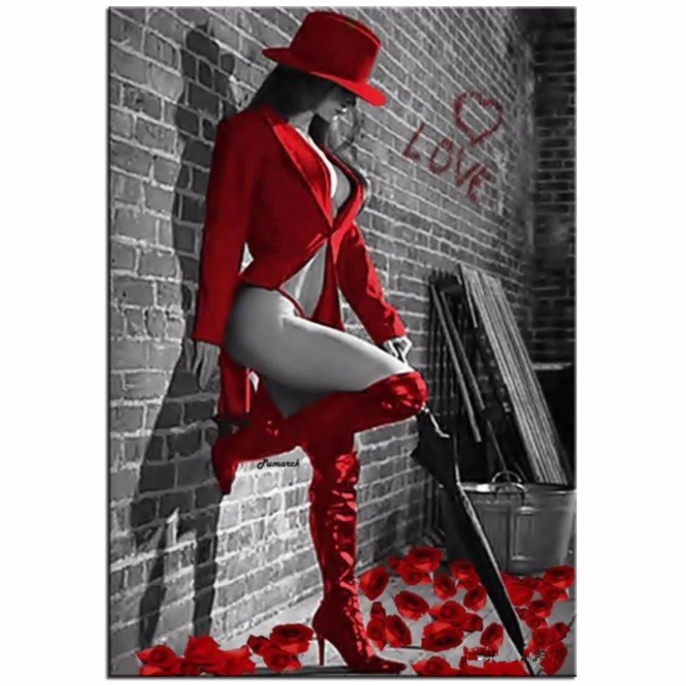 

Needlework Full Drill Diamond Embroidery Sexy Red Lady Cross Stitch 5D Diamond Mosaic resin square diammod painting Rhinestones