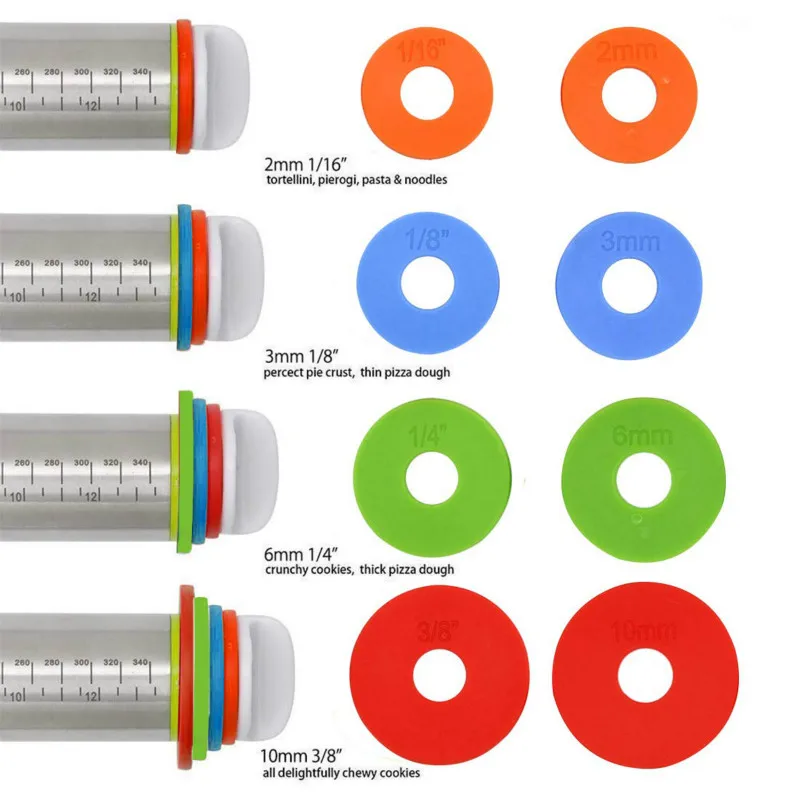 Регулируемая Скалка из нержавеющей стали силиконовый коврик для выпечки кондитерских изделий валик для теста с кольцами помадка нескользящий вкладыш