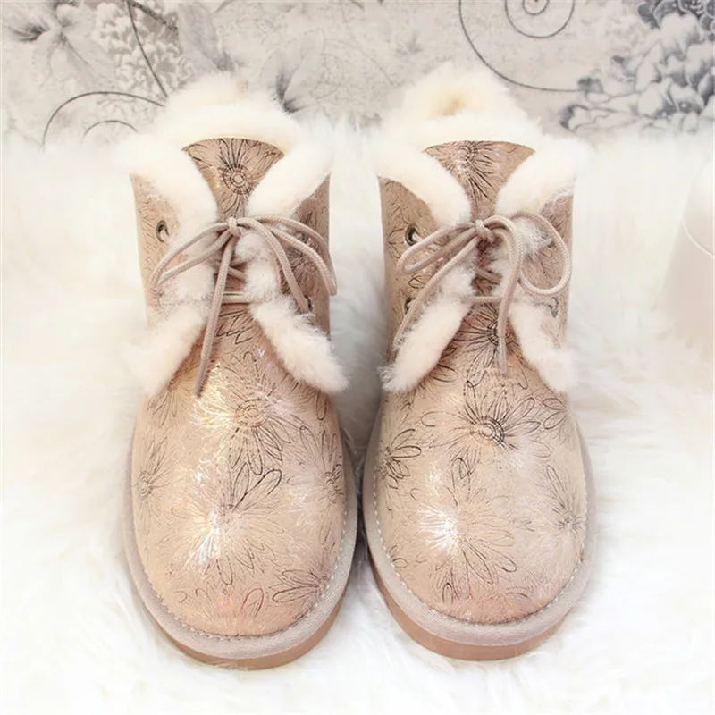 Женская обувь на шнуровке наивысшего качества; Натуральная овечья кожа; зимние ботинки; натуральный мех; Водонепроницаемая натуральная шерсть; женские ботинки