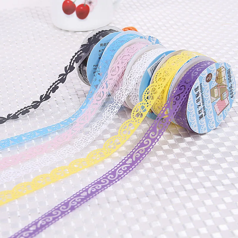 

10pcs DIY Scrapbooking Colorful Lace Tape Decoration Candy Color Decorative Sticky Masking Self Adhesive Roll Tapes
