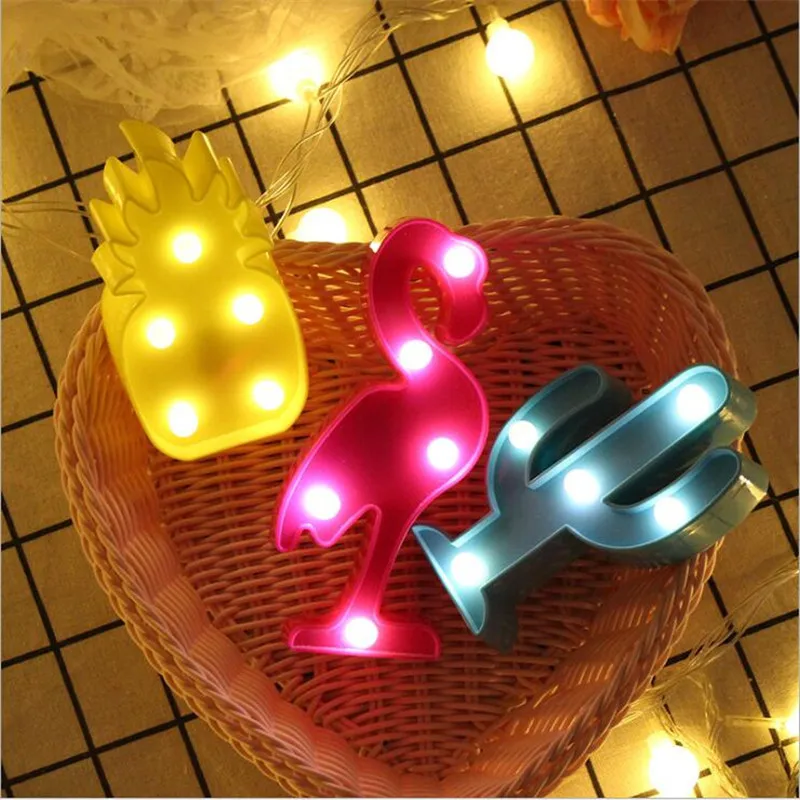  Cartoon Flamingo Cactus 3D LED Night Light Christmas decor Children kids room Night Lamp LED Table  - 1000007635963