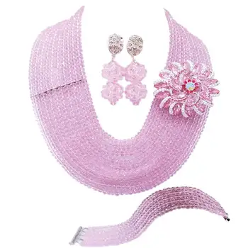 

Fashion Pink Women Bridal Jewelry Crystal Beads Necklace Earrings Bracelet Sets for Engagement 10C-DS-25