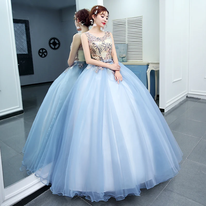 Это YiiYa свадебное платье элегантное голубое свадебное платье без рукавов с круглым вырезом длина до пола кружева размера плюс Vestido de novia CH018