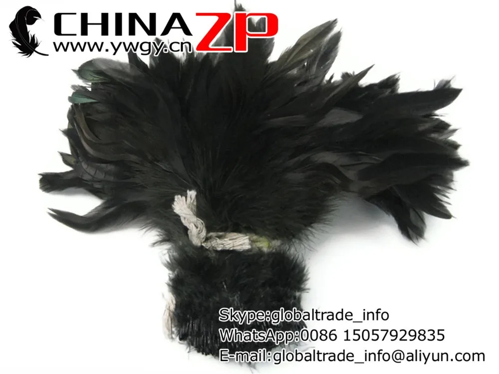 Wholesale Feathers, 1 Yard - BLACK Dyed Schlappen Strung Rooster Feathers (bulk)