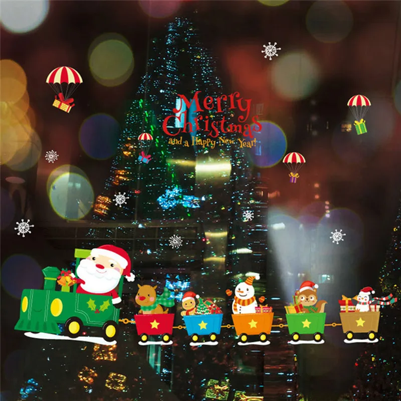 

Colorful Christmas Window Sticker Santa Claus Train Gift New Year Merry Christmas Self Adhesive Festival Glass Wall stickers