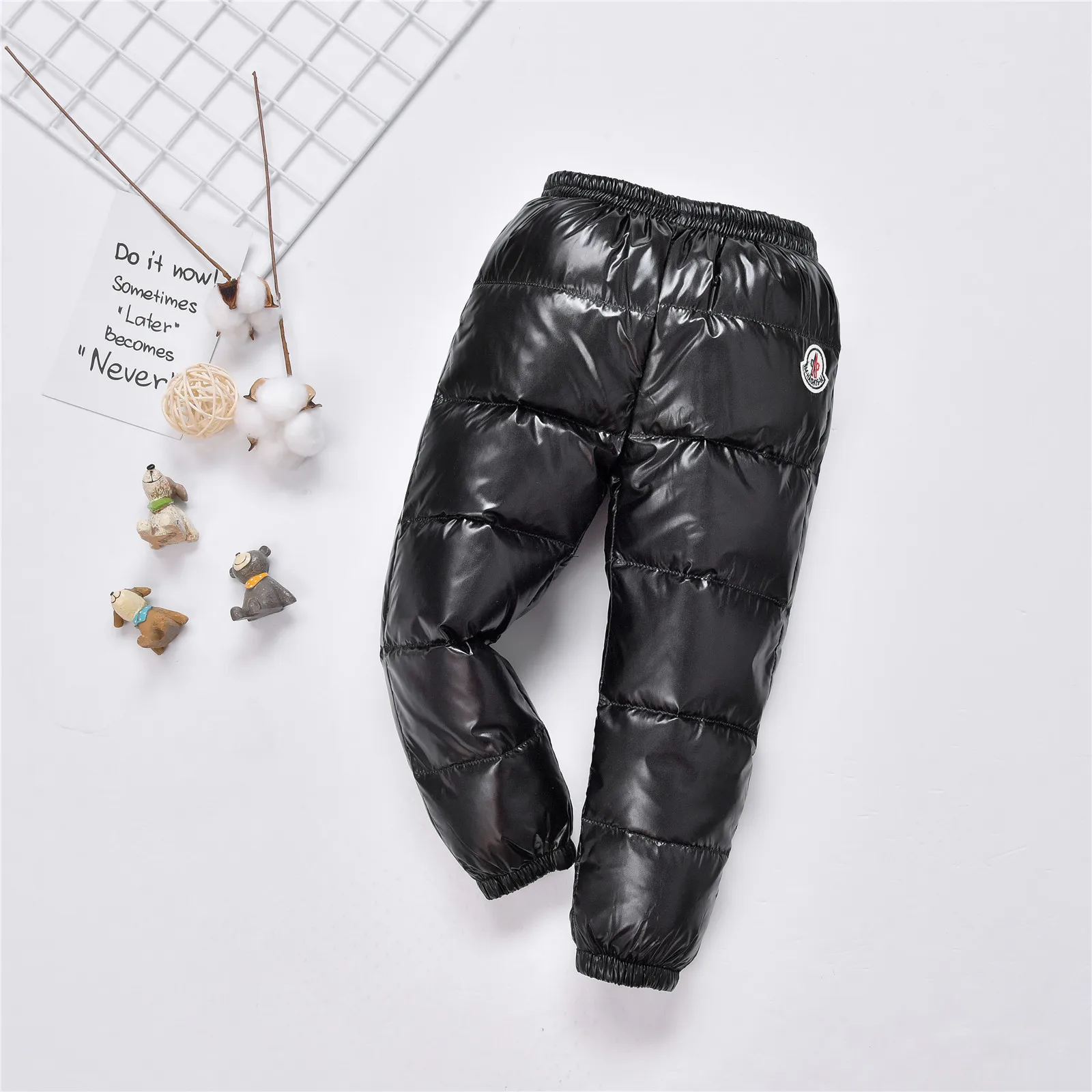 Casual Girl Boy Winter Pants White Duck Down Thick Warm Trousers Waterproof Ski Pants 2-12 Years Elastic High Waisted Kid Pant