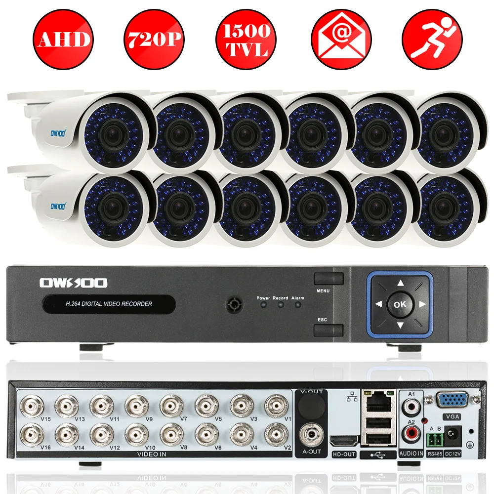 OWSOO 16CH аналоговая камера высокого разрешения Full 720 P DVR Kit 12 шт. 1500TVL на открытом воздухе безопасности Камера Системы HDMI P2P цифровой видеорегистратор ONVIF 720 P ИК аналоговая камера высокого разрешения CCTV Камера Системы