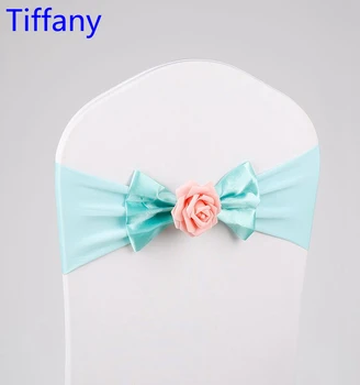 

Tiffany colour chair sash with butterly bow tie rose ball decor chair cover spandex band lycra sash party wedding decoration