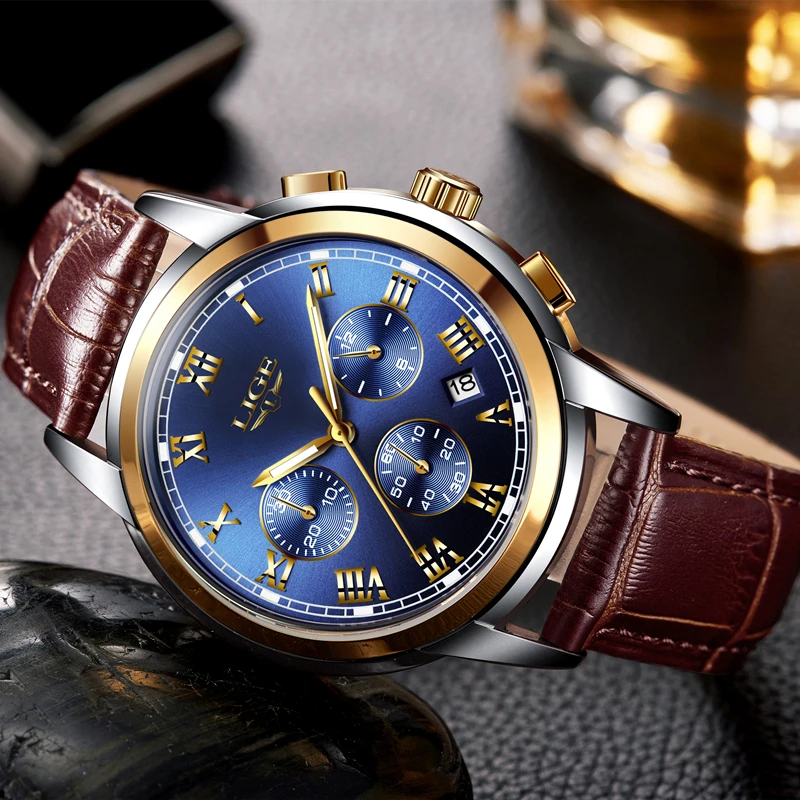 2018 LIGE Luxury Brand Automatic Machinery Watches Men Leather Waterproof Business Watch Men Quartz Clock Man Relogio Masculino