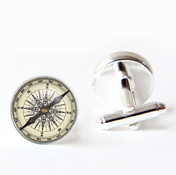 

2017 Tie Clip Mens Cuff Links Vintage Brass For Compass Design Link Men Accessories Cufflinks High Quality Photo Jewelry