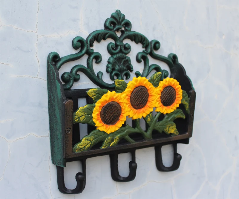 

Cast Iron Sunflower Paper Letter Newspaper Rack Country Decorative Coat Hat Wall Hooks Holder Hanger Garden Home Rural Antique