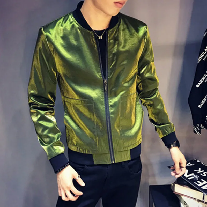 Shiny Bomber jacket spring autumn men 