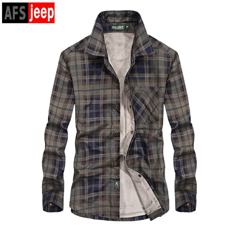 Afs jeep 2017 New Men Thick Warm Winter Shirt High Quality Men's Long