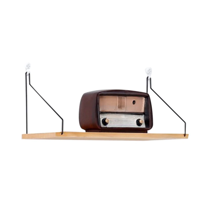Hot Nordic Wooden Wall Shelf Iron Partition Board Bedroom Tv