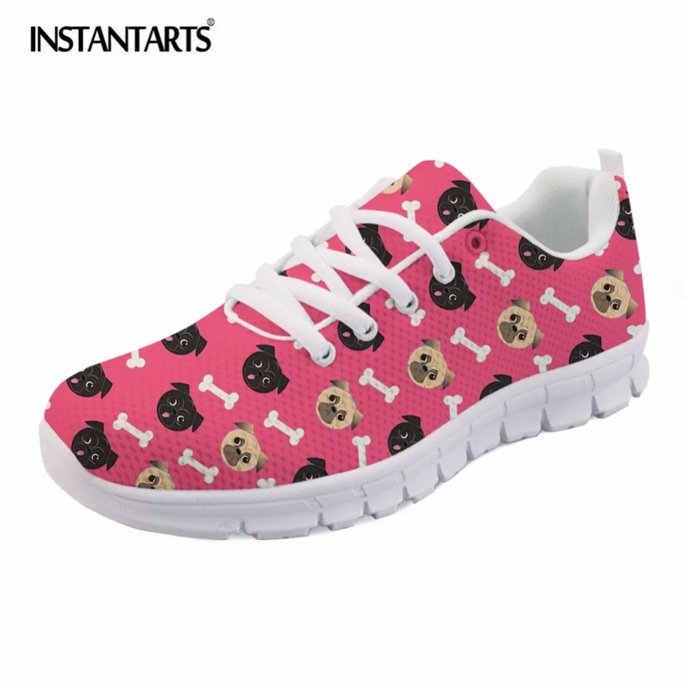 

INSTANTARTS Summer Mesh Flat Shoes Women Cute Cartoon Animal Printed Breathable Sneakers for Girls Student Stylish Lace Up Flats