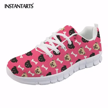 

INSTANTARTS Summer Mesh Flat Shoes Women Cute Cartoon Animal Printed Breathable Sneakers for Girls Student Stylish Lace Up Flats