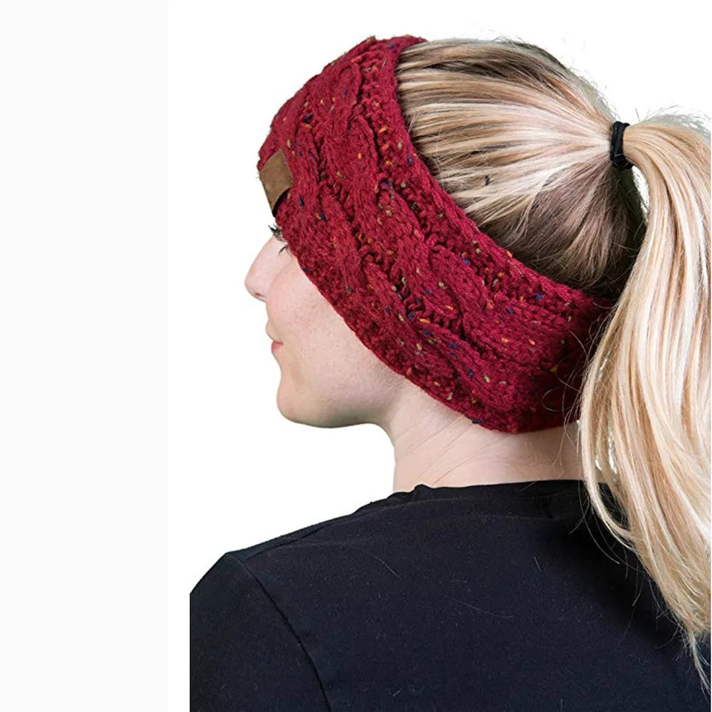 

Headwear Knitted Crochet Twist Hair ball Headband Turban Elastic Winter Ear Warmer Hair Band for Women' Wide Hair Accessories