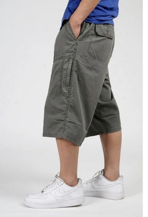 Плюс Размеры Лето Подрезанные штаны Для мужчин свободные для отдыха хип-хоп упругие талии полные люди Брюки для девочек человек на семь