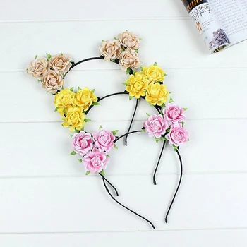 

Floral Woman Gift Decor Hair Band Costume Accessries Hoop Headwear Party Cat Ears Hairband Rose Flowers Girls Cute