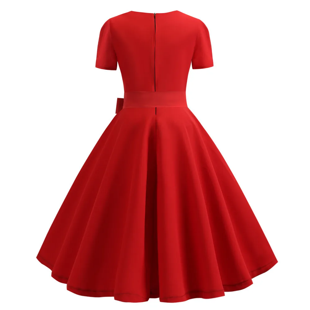 Женские летние платья, элегантное Ретро винтажное платье 50s 60s Robe Rockabilly Swing Pinup, офисное платье в горошек, Повседневные Вечерние платья красного цвета